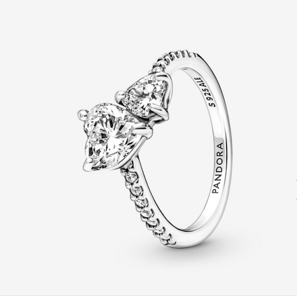 Pandora Double Heart Sparkling Ring 191198c01Sterling silver NWT